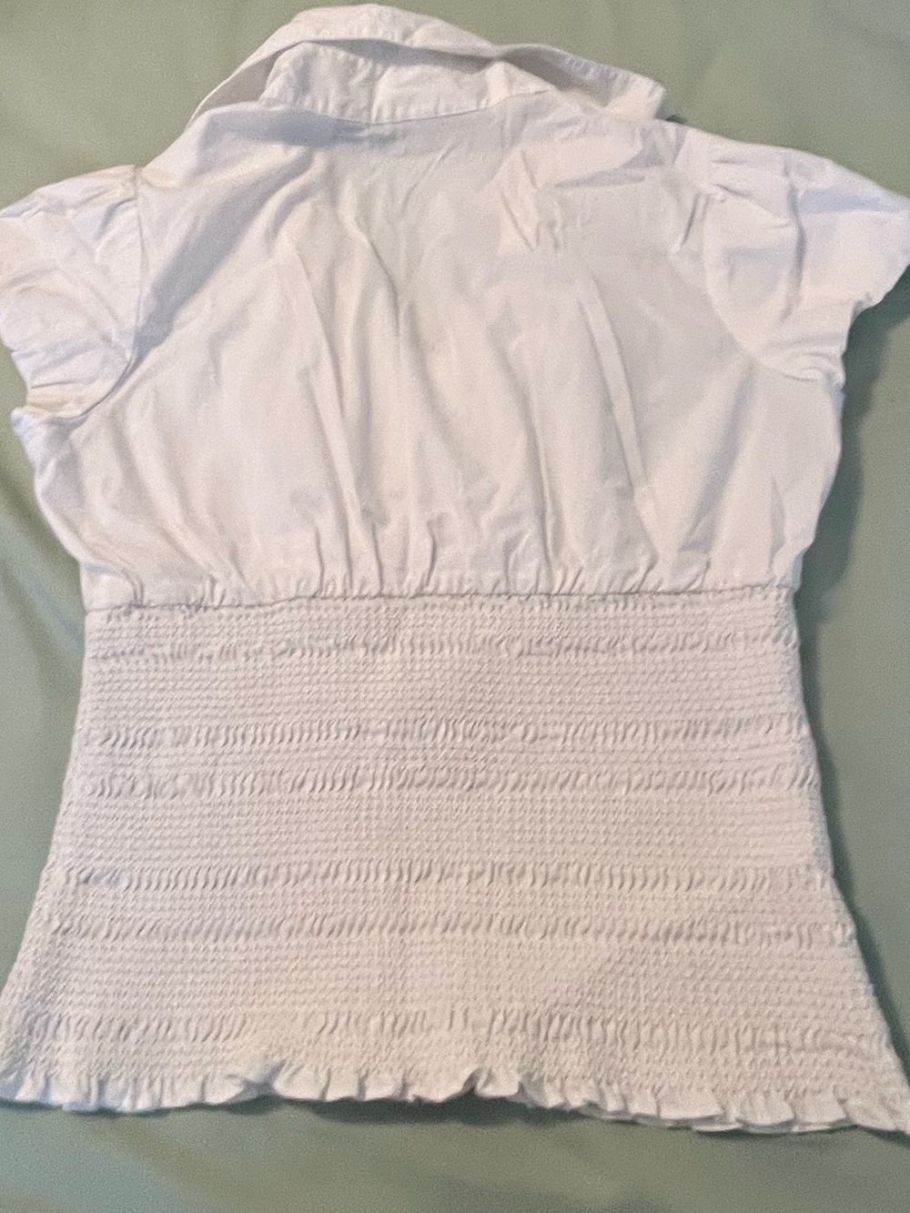 White Ruffle Zip Front Smocked Blouse Feminine Coquette Y2K Top Size 10 - Picture 3 of 6